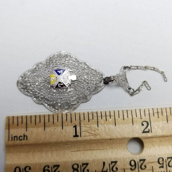 Vintage Order Of The Pythian Sisters Pendant Silver Tone Filigree Enamel, Broken - Picture 4 of 6